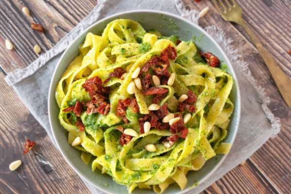 Arugula Pesto With Tagliatelle and Sun-Dried Tomatoes