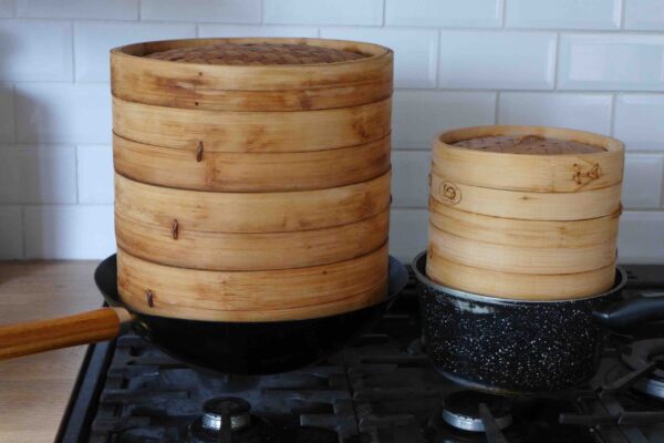 bamboo steamer in two sizes.