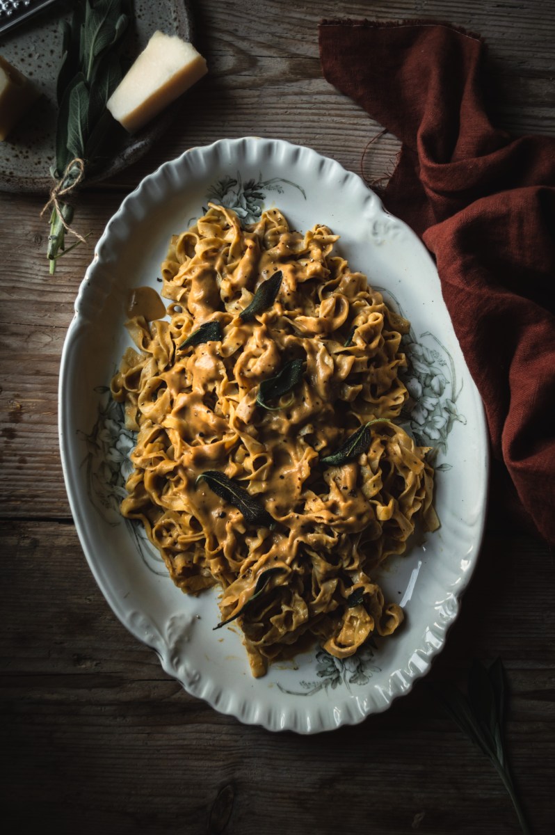 Butternut Squash, Sage and Mascarpone Fresh Tagliatelle / fresh tagliatelle with pumpkin sauce, sage and mascarpone