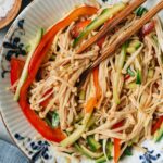 Chinese enoki mushroom salad close up