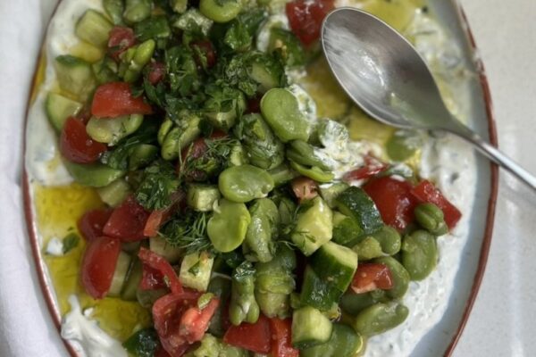 Fava Bean Salad on Herbed Labneh - Umamimamami