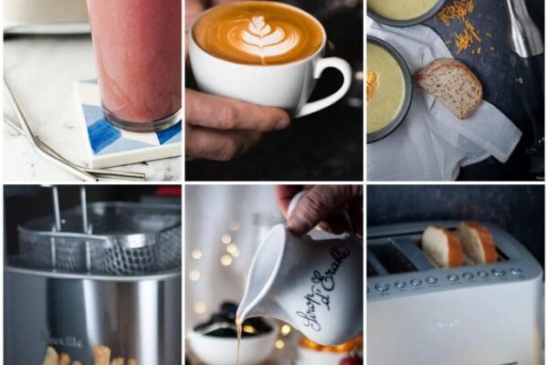 Collage of pictures of food made with Breville products