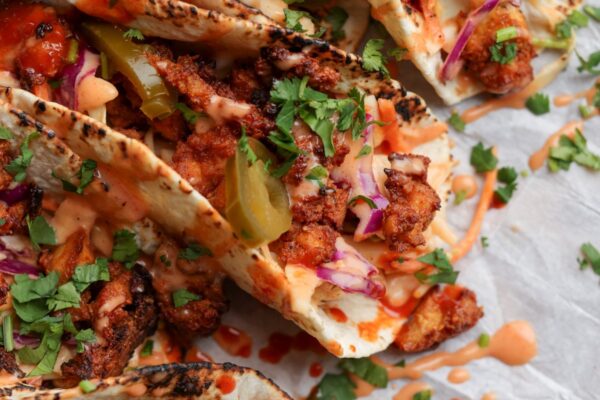 close-up of gochujang tacos