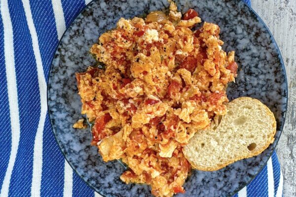 Authentic Greek Scrambled Eggs with Feta and Tomato - Strapatsada