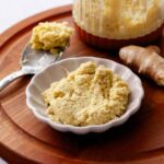 Ginger paste in a white dish.