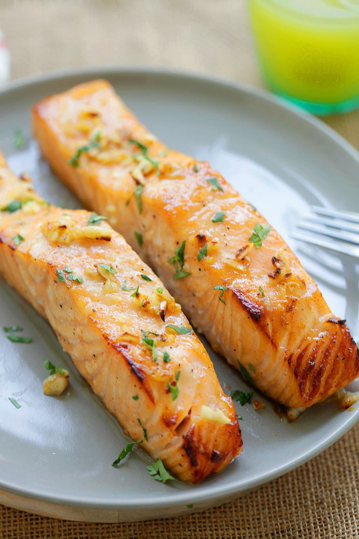 Honey Mustard Salmon - Malaysia Taste 1 Honey mustard salmon served one plate.