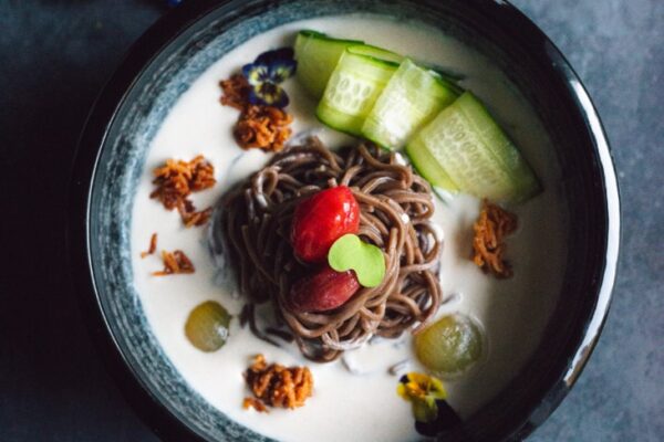 Kongguksu with soba noodles and ume plum pickled tomatoes Kongguksu with soba noodles and ume plum pickled tomatoes