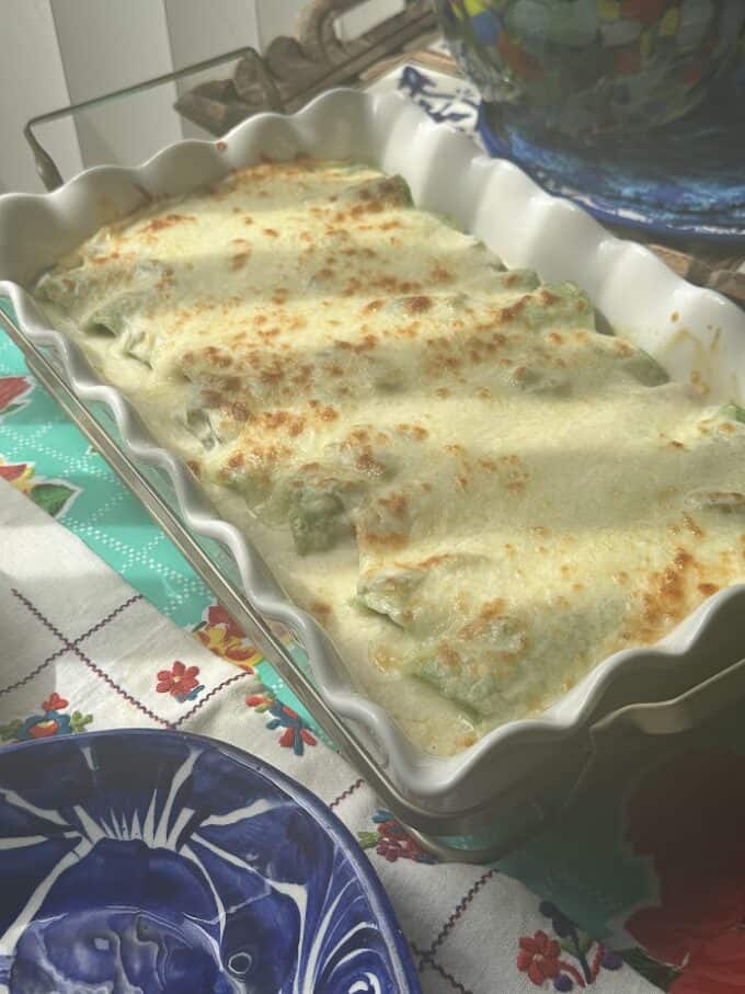pan of sour cream enchiladas