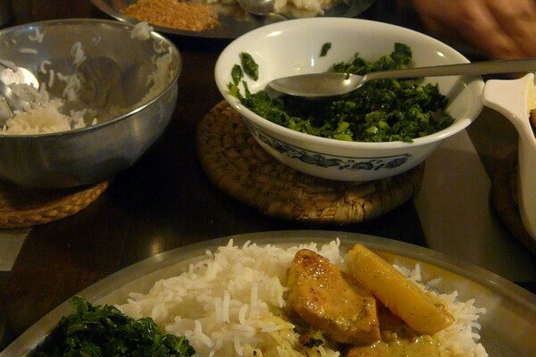 Paneer kalia, radish greens, andhra daal