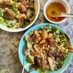 bun salad bowl with imperial rolls, mushroom and la lot