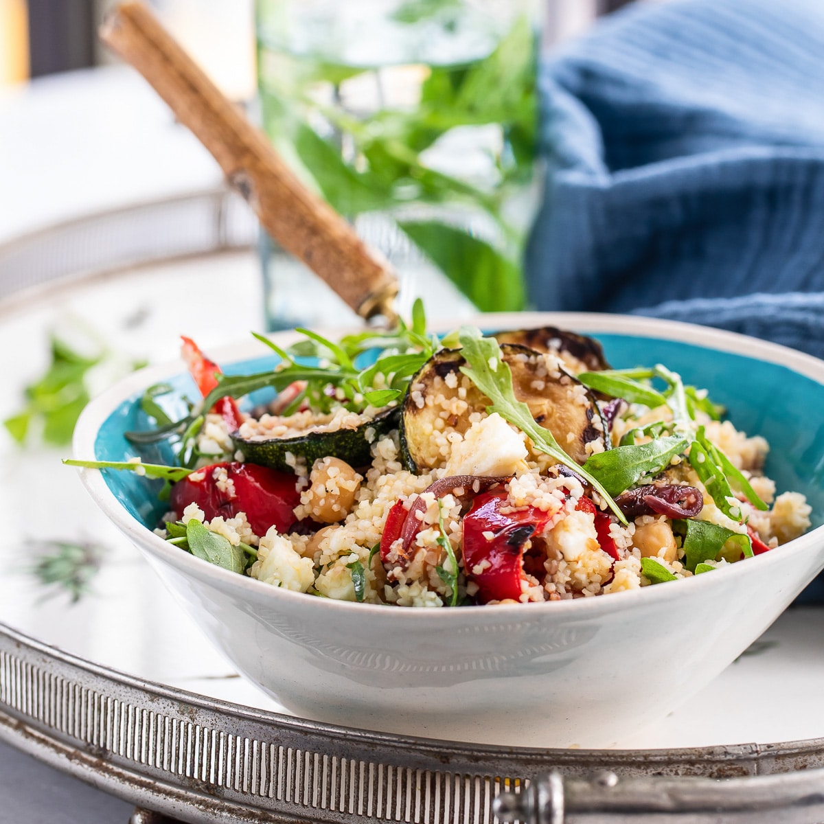 Bulgur salad with charred vegetables & feta