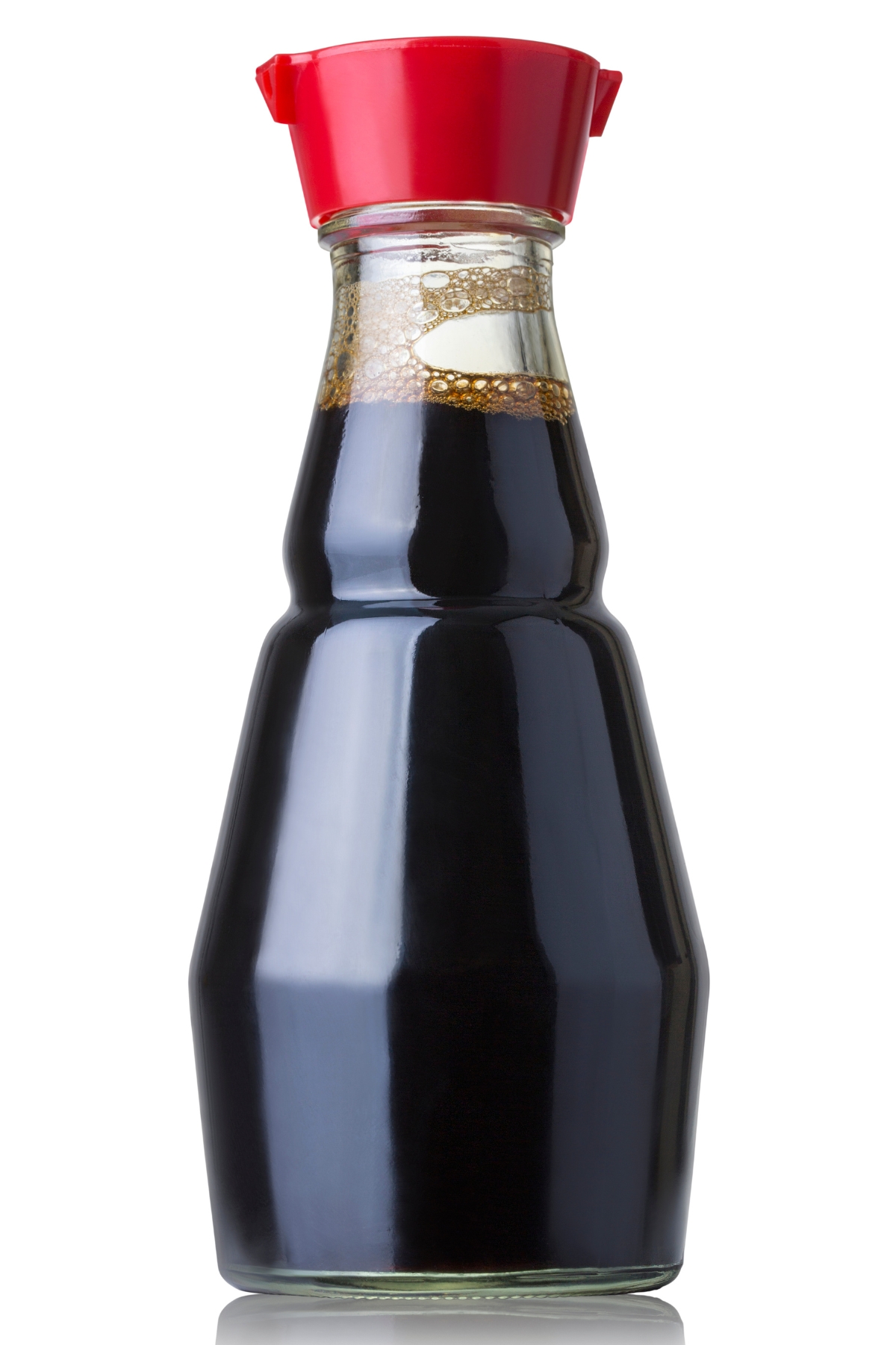 a glass jar of regular soy sauce