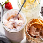 Mason jar ice cream in 3 flavors.