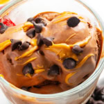 Nice cream in a glass dish.