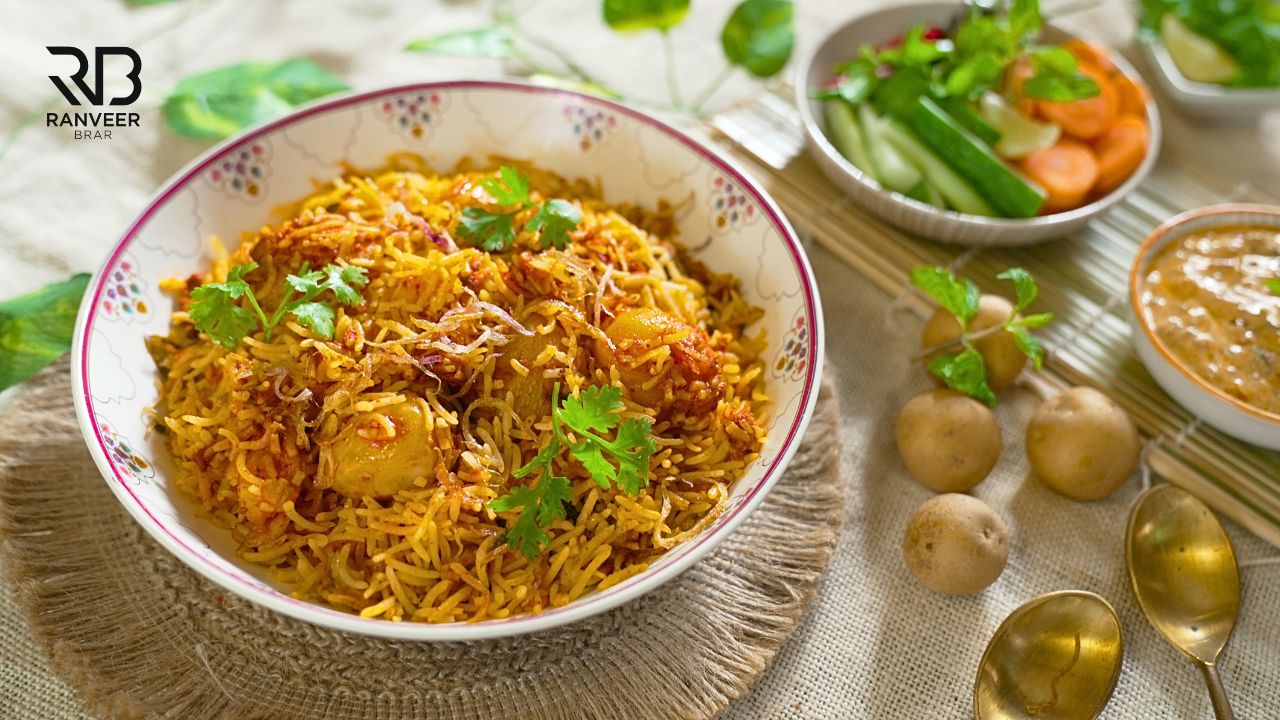 Easy teekhi aloo biryani spicy potato dum birianani bohri fashion 'veg' dum biryani recipe 1 Teekhi Aloo Biryani मसालेदार आलू दम बिरियानी Bohri style ‘Veg’ Dum Biryani Recipe - Ranveer Brar