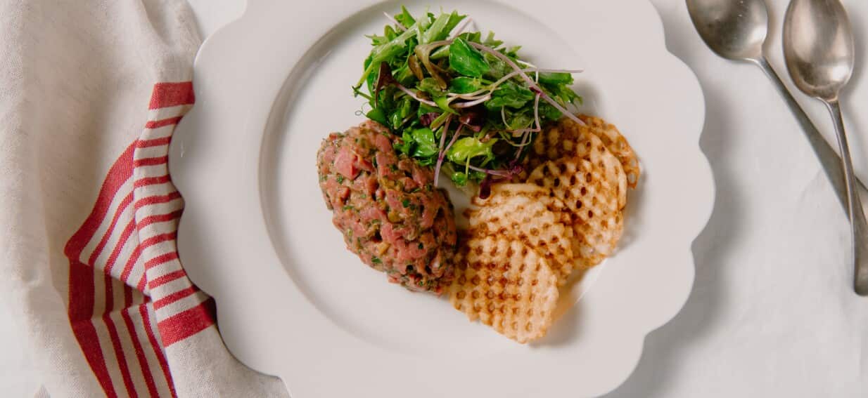 Guillaume Brahimi's steak tartare with fries and salad recipe