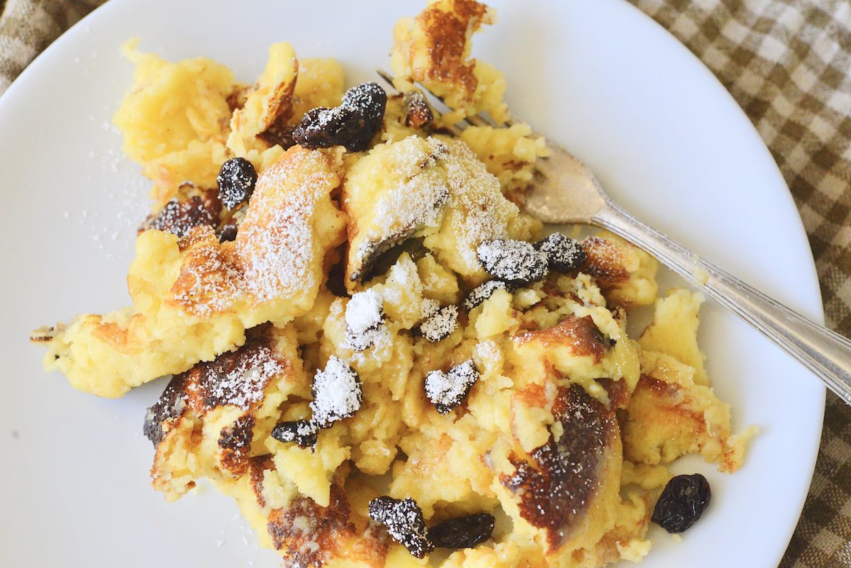 Kaiserschmarrn with raisins on plate
